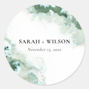 Sticker Rond Mariage moderne Emerald Green Aqua Silver Agate