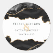 Sticker Rond Mariage Moderne en Marbre Agate Noir et Or (Devant)