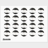 Sticker Rond Mariage Moderne en Marbre d'Agate Noir et Or (Feuille)