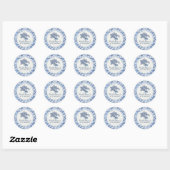 Sticker Rond Mariage Moderne Été Poussiéreux Bleu et Blanc (Feuille)