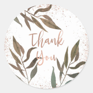 Sticker Rond Mariage Moderne Glamour Botanique Cuivre Or Rose