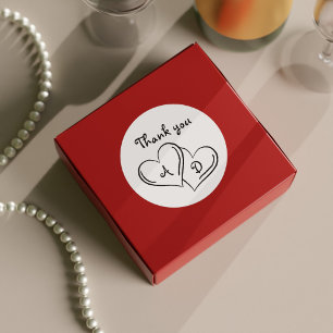 Sticker Rond Mariage Moderne & Minimaliste Cœur Doodle Merci