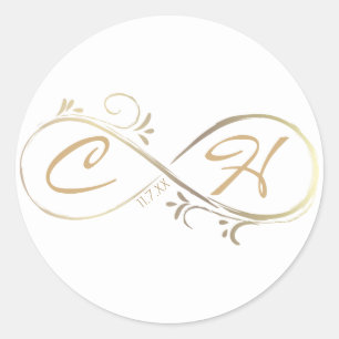 Sticker Rond Mariage Moderne Minimaliste Glamour Or Infini