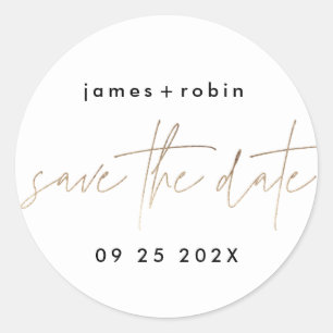 Sticker Rond Mariage moderne moderne Elégant Gold Foil