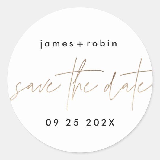 Sticker Rond Mariage moderne moderne Elégant Gold Foil (Devant)
