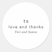 Sticker Rond Mariage Moderne Monogramme Noir et Blanc Intempore (Devant)
