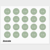 Sticker Rond Mariage Moderne Monogramme Vert Sauge (Feuille)