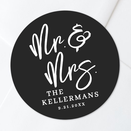 Sticker Rond Mariage Moderne Noir