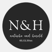 Sticker Rond Mariage Moderne Noir Monogramme Gras (Devant)