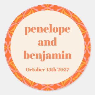 Sticker Rond Mariage moderne orange du milieu du siècle