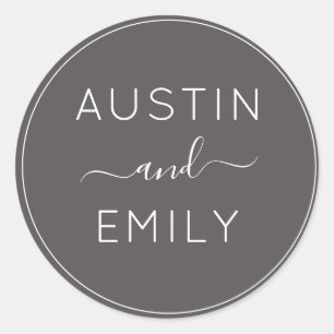 Sticker Rond Mariage moderne personnalisé gris foncé
