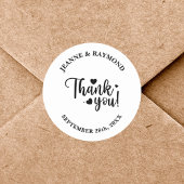 Sticker Rond Mariage moderne personnalisé Merci de script blanc