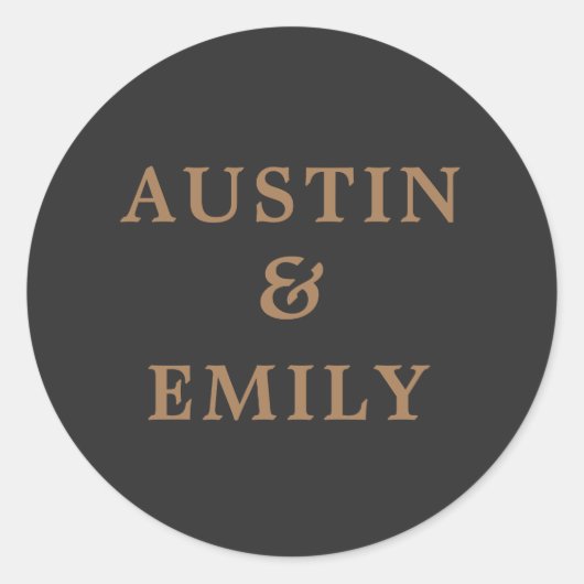 Sticker Rond Mariage moderne personnalisé noir et or (Devant)