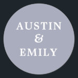 Sticker Rond Mariage moderne personnalisé violet<br><div class="desc">Découvrez ces mignons autocollants modernes pour votre mariage. Ils ont un joli arrière - plan de couleur, un script mignon et des noms personnalisables pour la mariée et le marié pour ajouter leur propre nom. Customisez le texte comme vous voulez pour correspondre à votre vibe mariage. Parfait pour tous les...</div>