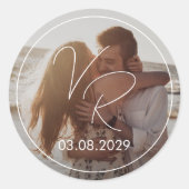 Sticker Rond Mariage moderne photo noir et blanc chic (Devant)