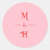 Sticker Rond Mariage Moderne Rétro Monogramme Rose et Rouge (Devant)