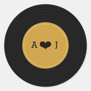 Sticker Rond Mariage moderne Retro Vinyl Record (Or / Noir)