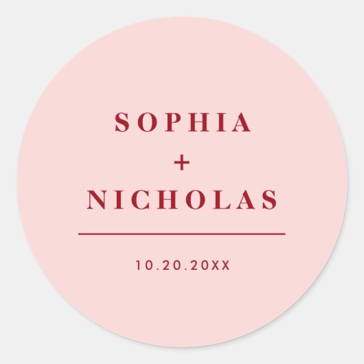 Sticker Rond Mariage moderne rose et rouge minimal élégant (Devant)