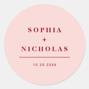 Sticker Rond Mariage moderne rose et rouge minimal élégant