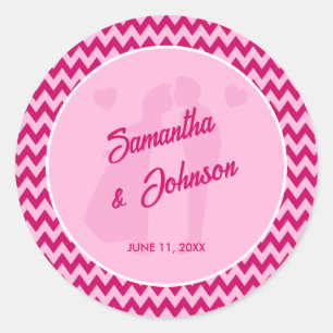 Sticker Rond Mariage Moderne Rose Pâle à Rayures Chevron