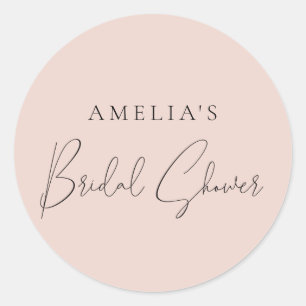 Sticker Rond Mariage Moderne Rose Pâle Shower