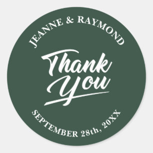 Sticker Rond Mariage moderne Sage Vert Merci Favoriser