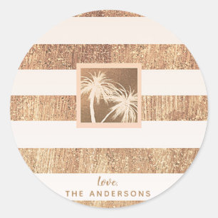 Sticker Rond Mariage Moderne Tropical Cuivre & Crème aux Palmie