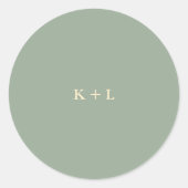 Sticker Rond Mariage Moderne Vert Sauge Simple Monogramme (Devant)