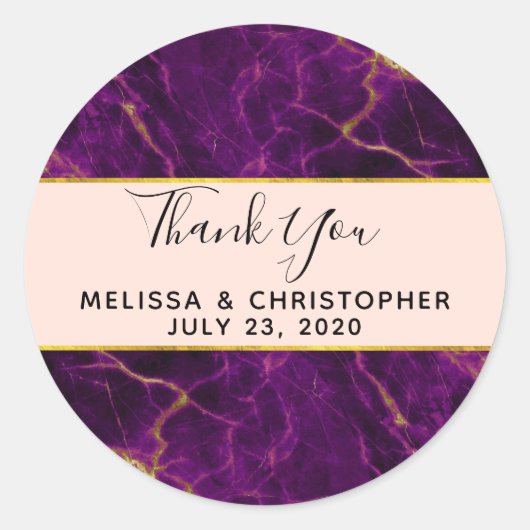 Sticker Rond Mariage moderne violet et or marbre Abstrait (Devant)