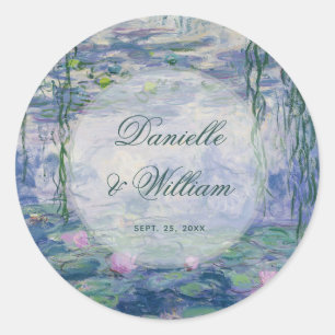 Sticker Rond Mariage Monet Fleurs de Nénuphars Écriture Élégant