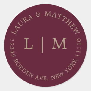 Sticker Rond Mariage Monogram Bourgogne
