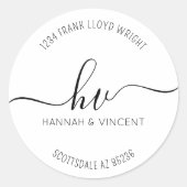 Sticker Rond Mariage Monogram Calligraphy Script Adresse de ret (Devant)