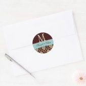 Sticker Rond Mariage Monogram Damask Brown Blue Ivory Seal (Enveloppe)