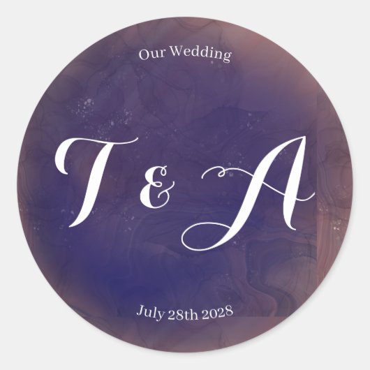 Sticker Rond Mariage Monogram Élégant violet (Devant)
