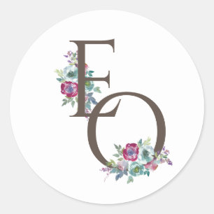 Sticker Rond Mariage monogrammé à fleurs Mint & Mauve
