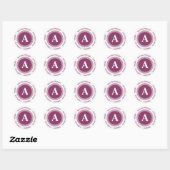 Sticker Rond Mariage Monogramme Adresse de retour Boysenberry (Feuille)