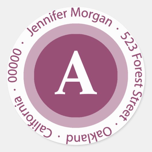 Sticker Rond Mariage Monogramme Adresse de retour Boysenberry (Devant)