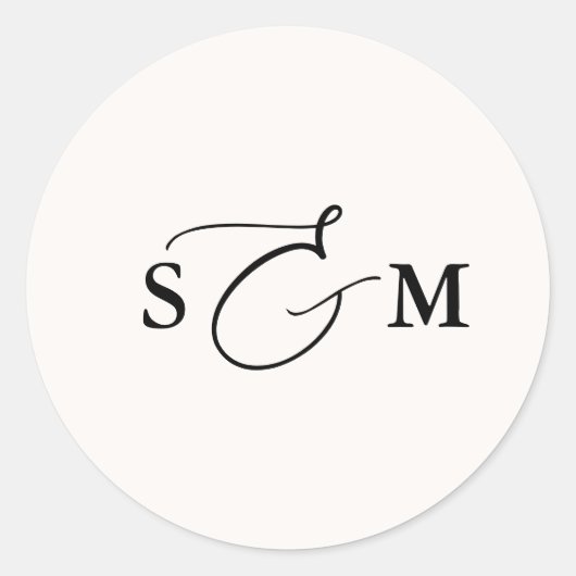 Sticker Rond Mariage Monogramme Ampersand Script Ivoire (Devant)