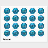 Sticker Rond Mariage Monogramme Argent Deux Cœurs Bleus (Feuille)