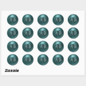 Sticker Rond Mariage Monogramme Argent Deux Cœurs Sarcelle (Feuille)