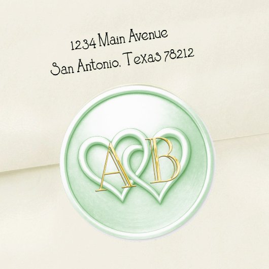 Sticker Rond Mariage Monogramme aux Deux Cœurs Entrelacés Vert