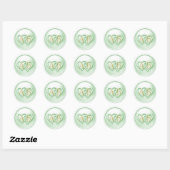 Sticker Rond Mariage Monogramme aux Deux Cœurs Entrelacés Vert (Feuille)