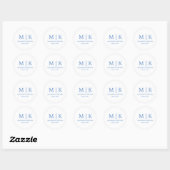 Sticker Rond Mariage Monogramme bleu (Feuille)