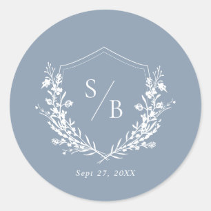 Sticker Rond Mariage Monogramme bleu clair classique