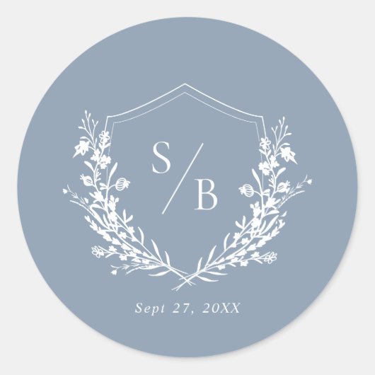 Sticker Rond Mariage Monogramme bleu clair classique (Devant)