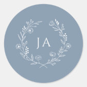 Sticker Rond Mariage Monogramme Bleu Poussiéreux (Devant)