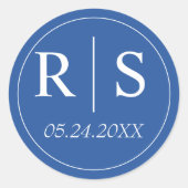 Sticker Rond Mariage monogramme bleu simple et élégant (Devant)