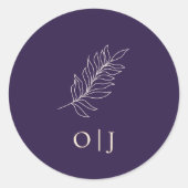 Sticker Rond Mariage Monogramme Botanique Violet de Minuit (Devant)