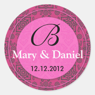 Sticker Rond Mariage Monogramme Bride Groom Date Enveloppe Scea