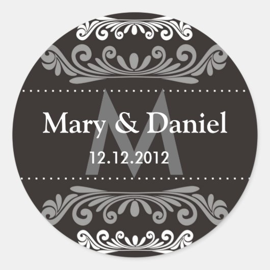 Sticker Rond Mariage Monogramme Bride Groom Date Enveloppe Scea (Devant)